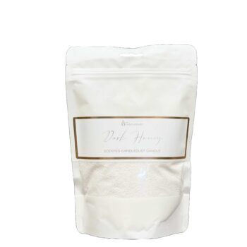 CandleDust - Dark Honey Candle Refill pouch which includes 330g of scented powder wax and 2 sustainer wicks