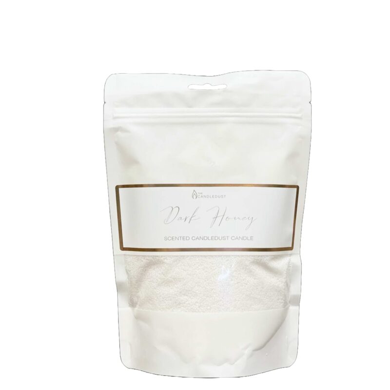 CandleDust - Dark Honey Candle Refill pouch which includes 330g of scented powder wax and 2 sustainer wicks