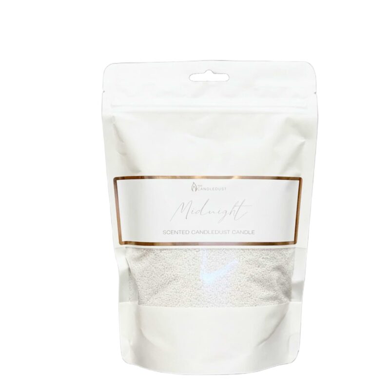 CandleDust - Midnight Candle Refill pouch which includes 330g of scented powder wax and 2 sustainer wicks